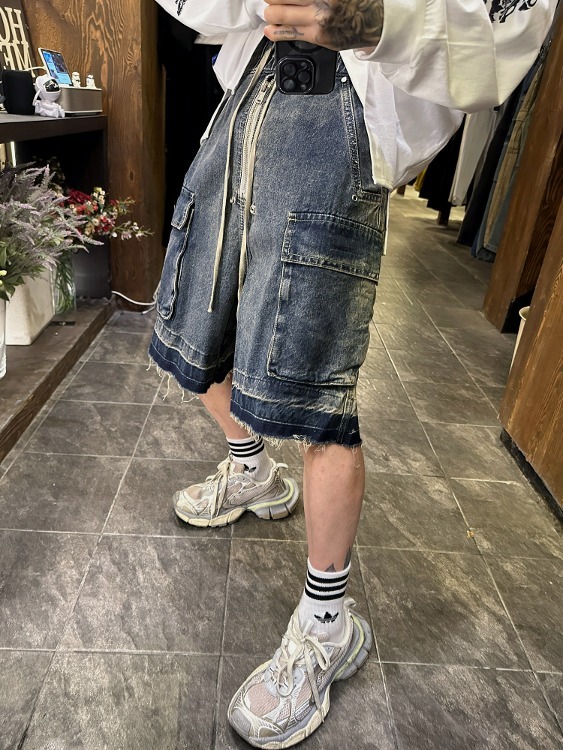 Owens拉鍊口袋鬆緊帶牛仔短褲