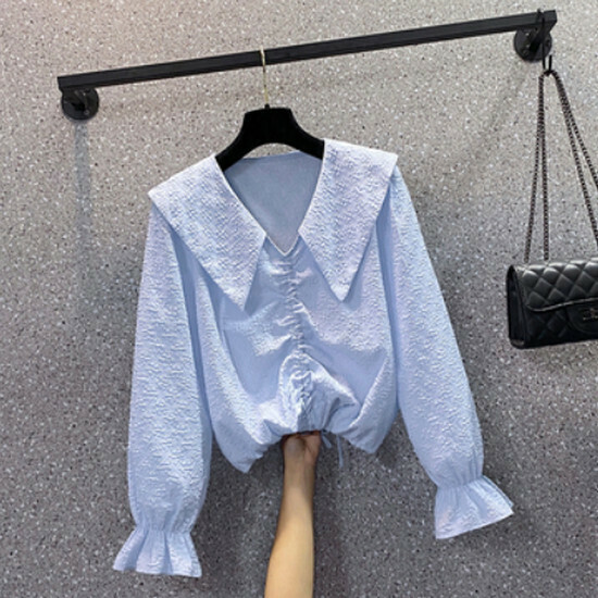 Hot selling retro loose shirt [light blue] [L-4XL size] (please contact customer service to confirm the delivery size after placing the order)