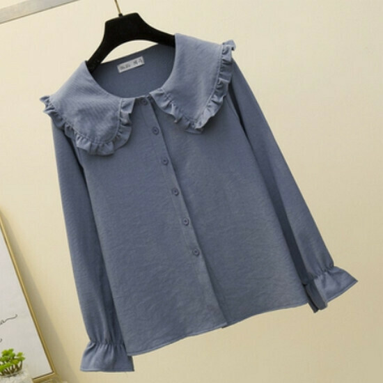 Hot selling slimming doll collar top [blue] [L-4XL size] (please contact customer service to confirm the delivery size after placing the order)