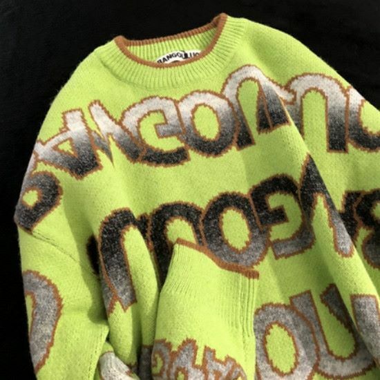 Hot selling gradient letter loose knitted sweater [green] [S-XL size] (please contact customer service to confirm the delivery size after placing the order)