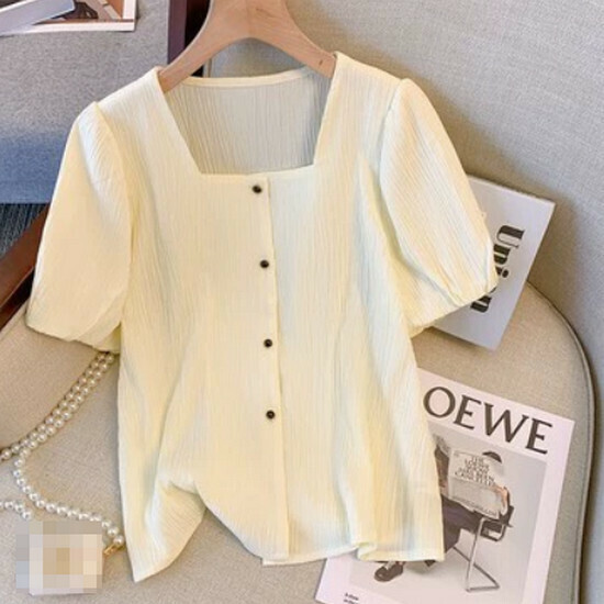 Hot seller collared puff sleeve shirt [Apricot color] [L-4XL size] (please contact customer service to confirm the delivery size after placing the order)