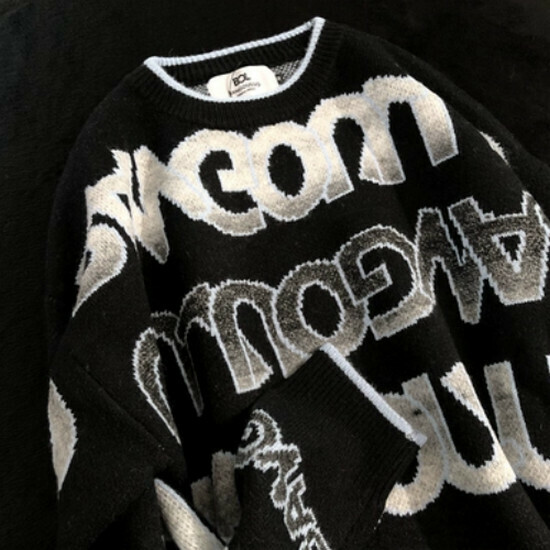 Hot selling gradient letter loose knitted sweater [black] [S-XL size] (please contact customer service to confirm the delivery size after placing the order)