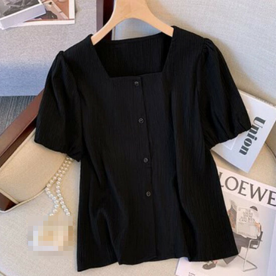 Hot seller collar puff sleeve shirt [black] [L-4XL size] (please contact customer service to confirm the delivery size after placing the order)