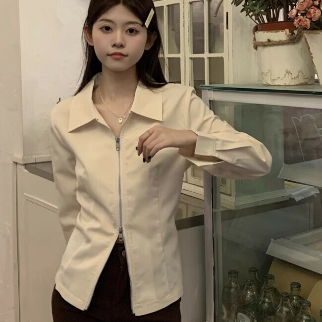 Hot Selling Long Sleeve Zipper Shirt (One Size) (Apricot)