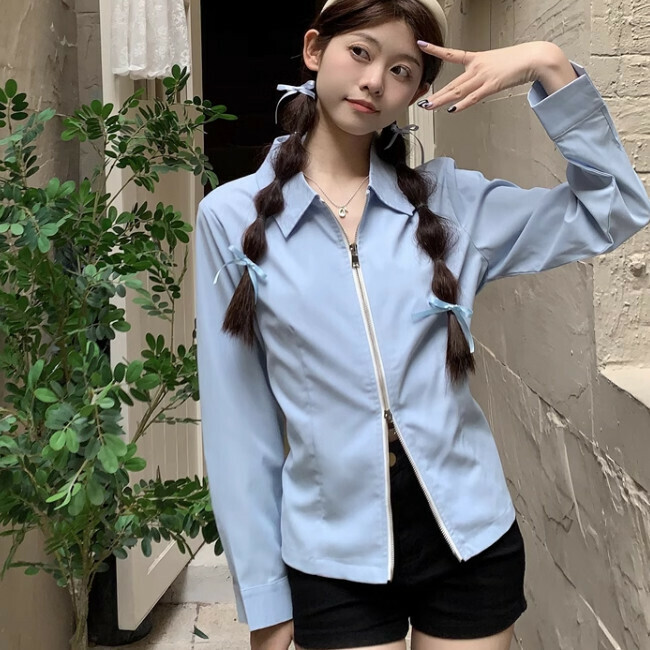 Hot Selling Long Sleeve Zipper Shirt (One Size Fits All) (Blue)