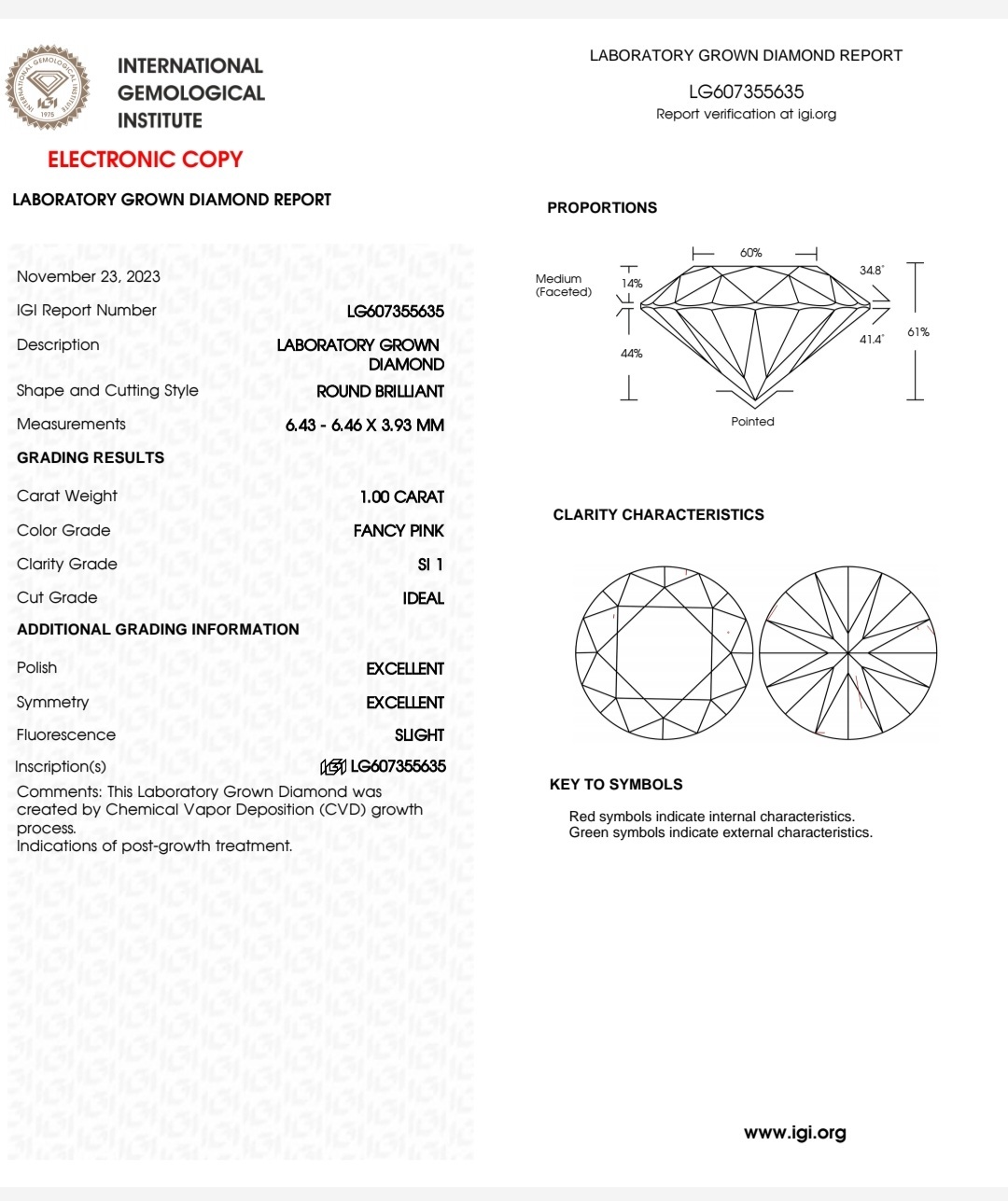 IGI LAB GROWN 1.00 F.P SI1 EX EX N