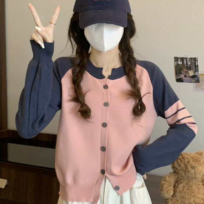 Hot Selling Striped Raglan Sleeve Sweater (One Size) (Pink)
