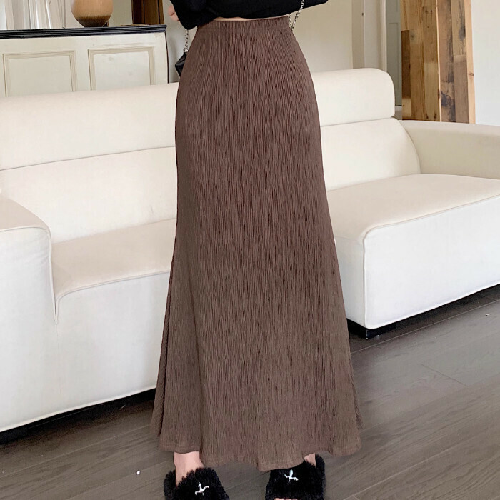 Hot selling pleated A-line skirt (S-XL size) (coffee color) (contact customer service after placing the order to confirm the delivery size)