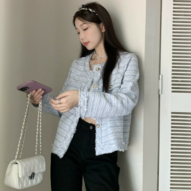 熱賣小金扣短款上衣(S-XL碼)(藍色)(下單後聯絡客服確認發貨尺碼)
