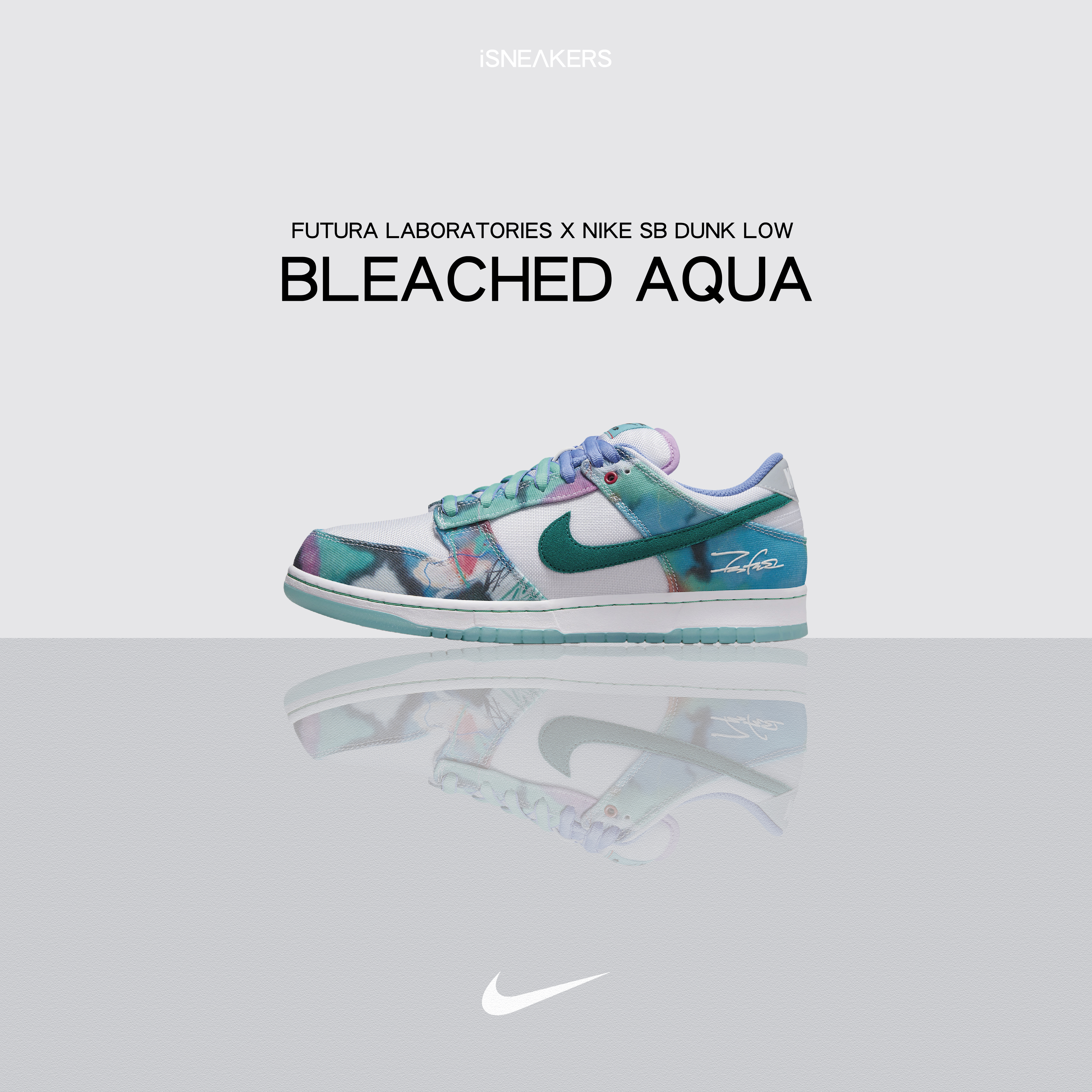 iSNEAKERS | Futura Laboratories x Nike SB Dunk Low "Bleached Aqua" 渲染塗鴉 HF6061-400