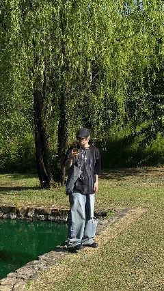 汙水洗塗色華夫格短袖T恤