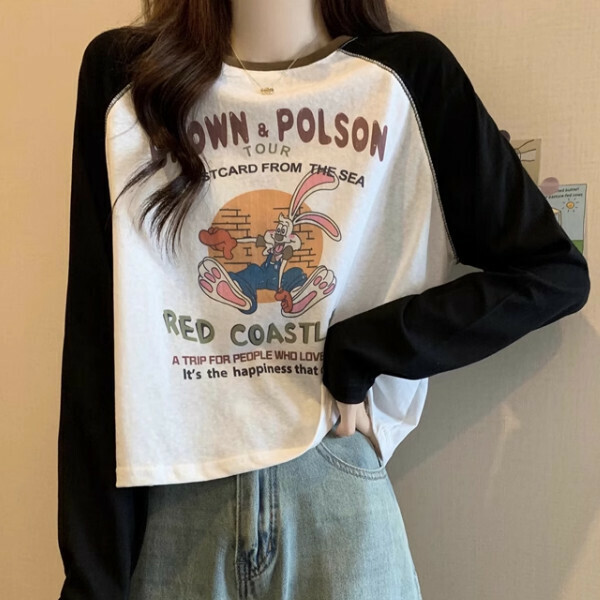 Hot Selling Letter Printed Round Neck T-Shirt (One Size) (Black)