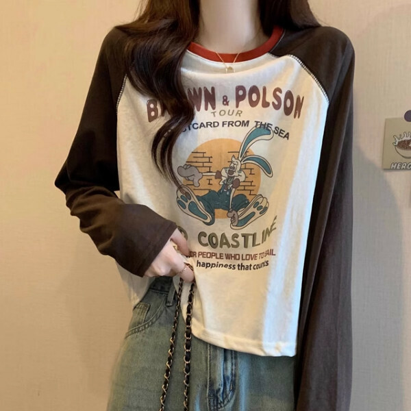 Hot selling letter printed round neck T-shirt (one size fits all) (coffee color)