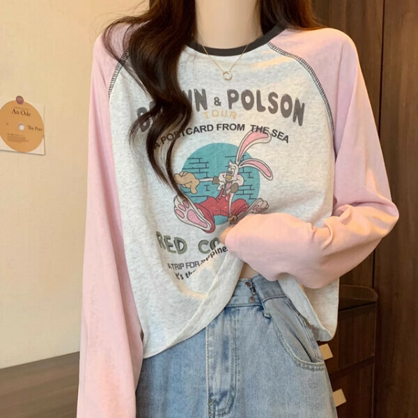 Hot selling letter printed round neck T-shirt (one size fits all) (pink)