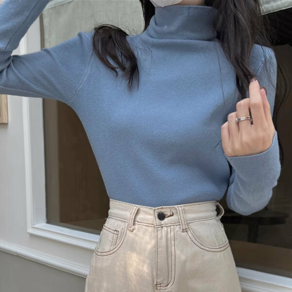 Hot selling turtleneck long-sleeved sweater (size S-L) (grey blue) (contact customer service after placing order to confirm delivery size