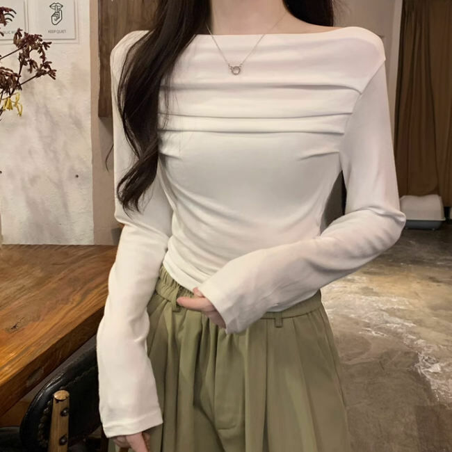 Hot Selling One Shoulder Pleated T-Shirt (One Size) (White)