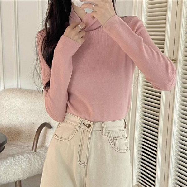 Hot selling turtleneck long-sleeved sweater (size S-L) (pink) (contact customer service after placing order to confirm delivery size