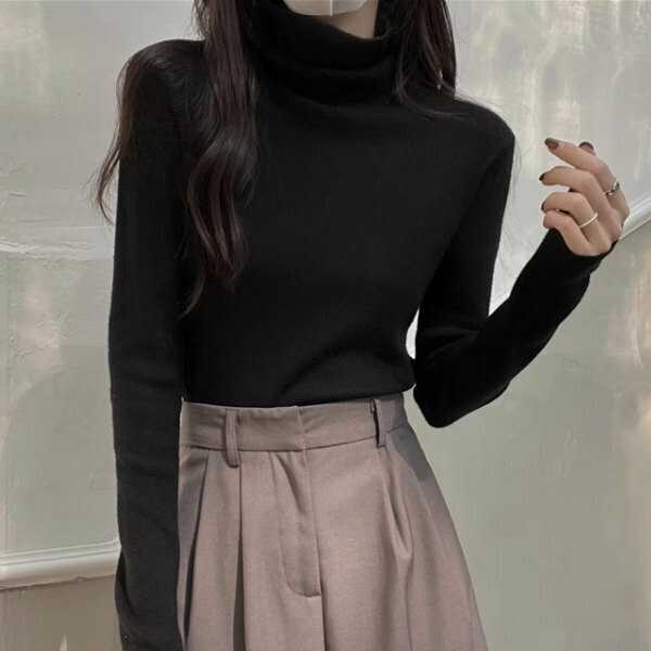 Hot selling turtleneck long-sleeved sweater (size S-L) (black) (contact customer service after placing order to confirm delivery size