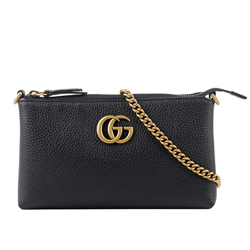 【GUCCI】GG Marmont 標誌鏈帶斜背包/手拿包(黑色) 779795 A7M0T 1000