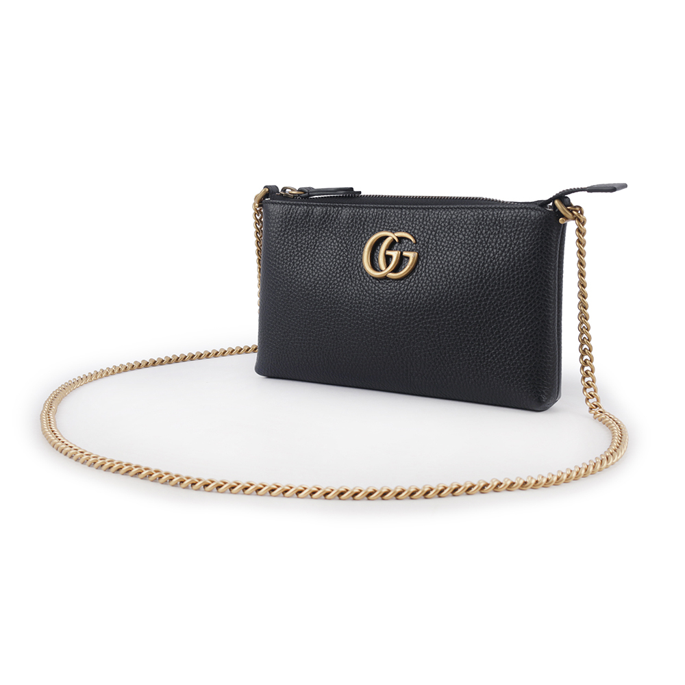 【GUCCI】GG Marmont 標誌鏈帶斜背包/手拿包(黑色) 779795 A7M0T 1000