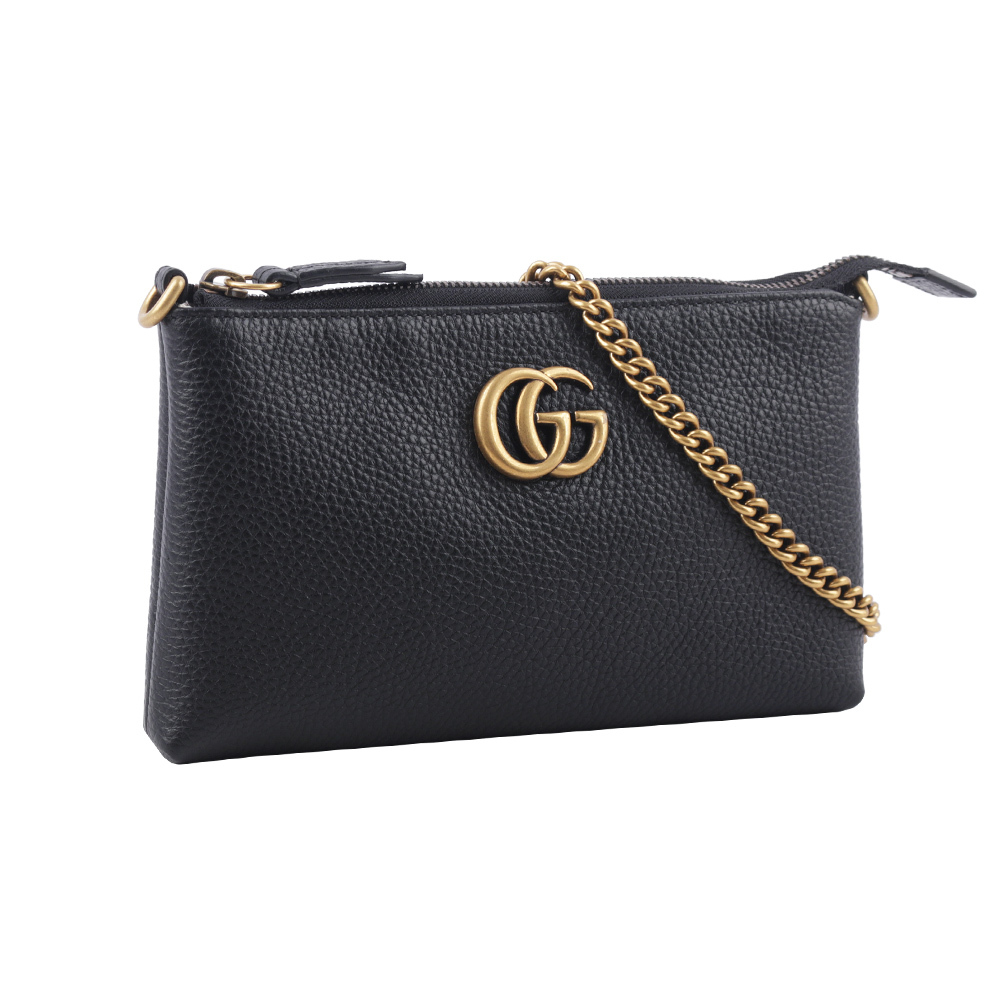 【GUCCI】GG Marmont 標誌鏈帶斜背包/手拿包(黑色) 779795 A7M0T 1000