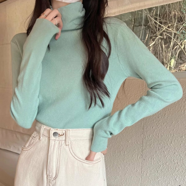Hot selling turtleneck long-sleeved sweater (size S-L) (Lake blue) (contact customer service after placing order to confirm delivery size