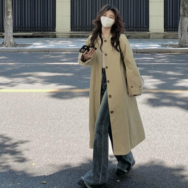 熱賣中長款風衣(S-L碼)(卡其色)(下單後聯絡客服確認發貨尺碼