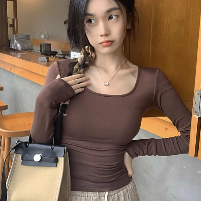 Hot selling pleated waist T-shirt (S-L size) (warm latte) (contact customer service after placing order to confirm delivery size