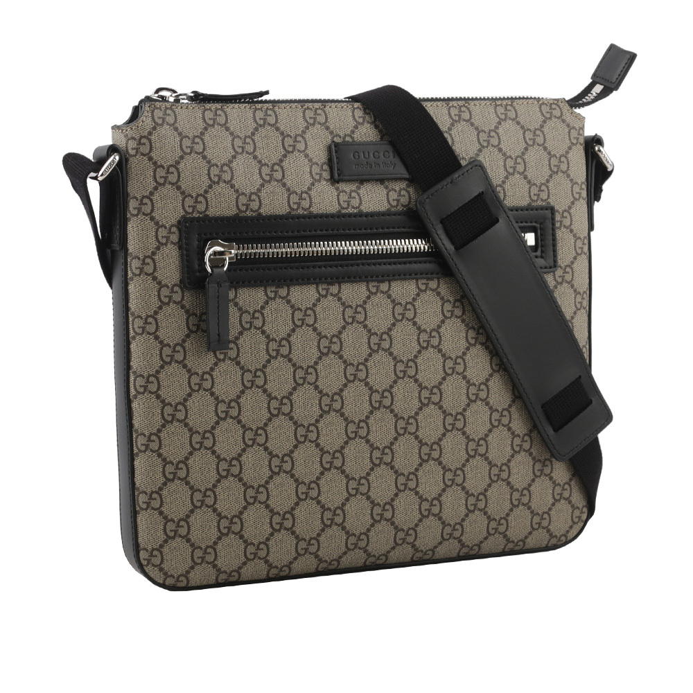 【GUCCI】GG Supreme 塗層帆布拉鍊口袋郵差包