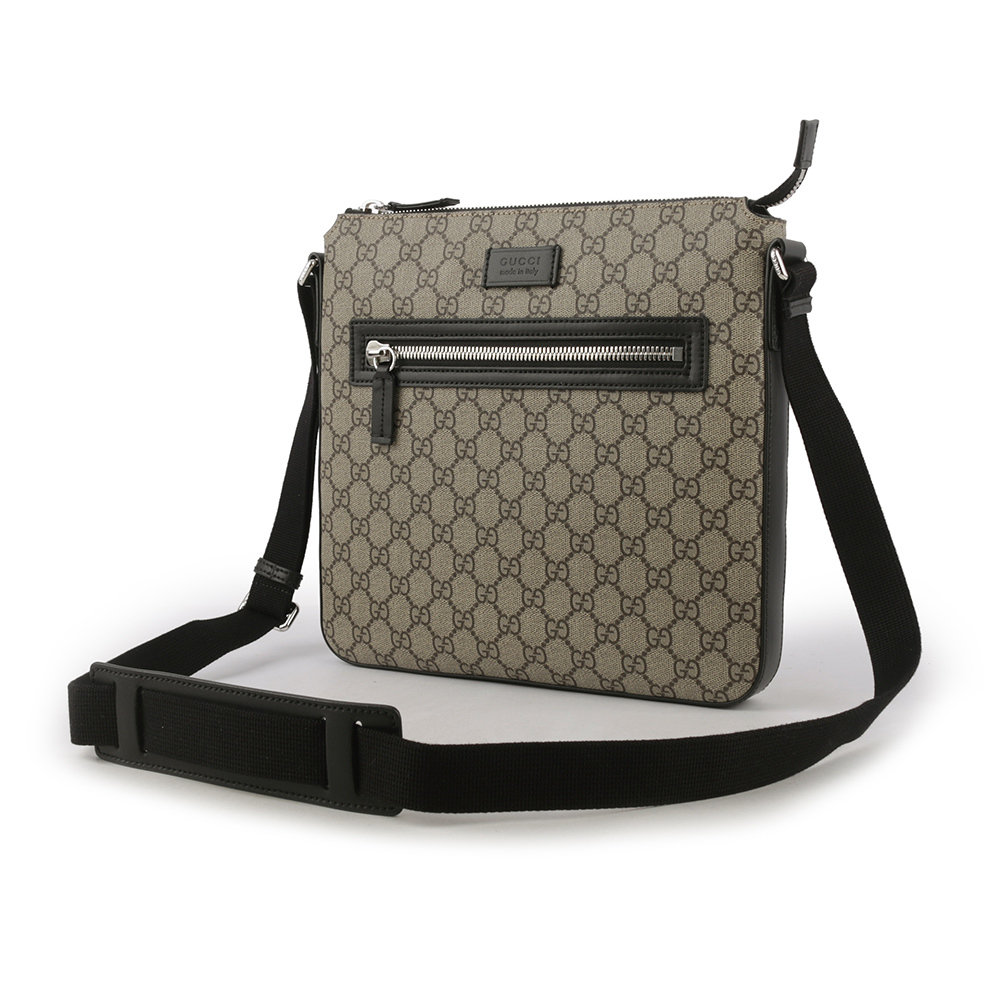 【GUCCI】GG Supreme 塗層帆布拉鍊口袋郵差包(米色/黑色) 779846 K5RLN 9769