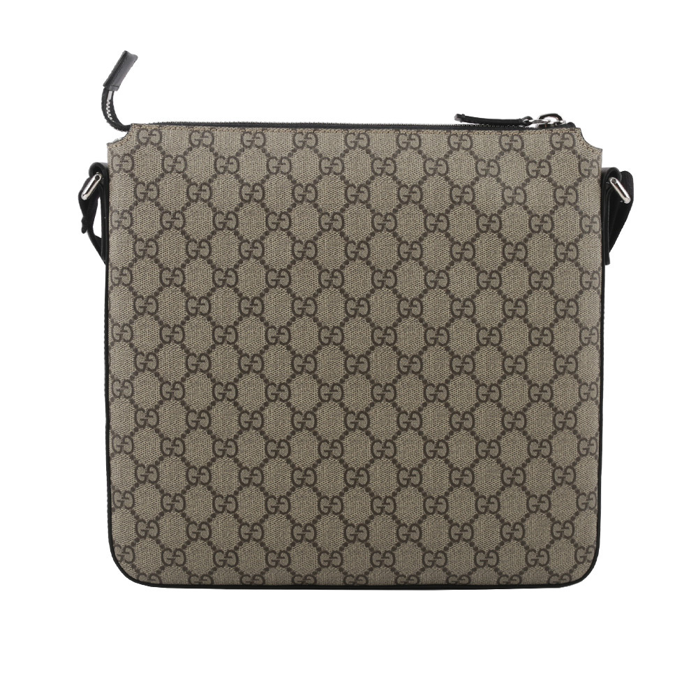 【GUCCI】GG Supreme 塗層帆布拉鍊口袋郵差包(米色/黑色) 779846 K5RLN 9769