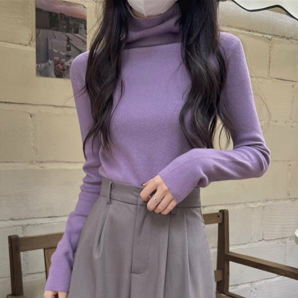 Hot selling turtleneck long-sleeved sweater (size S-L) (purple) (contact customer service after placing order to confirm delivery size