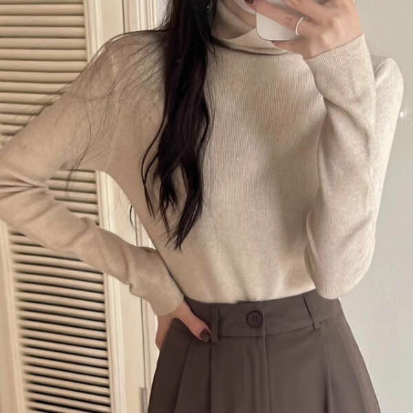 Hot selling turtleneck long-sleeved sweater (size S-L) (khaki) (contact customer service after placing order to confirm delivery size