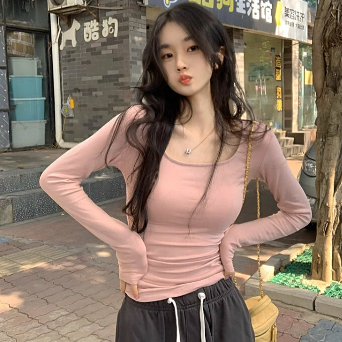 Hot selling pleated waist T-shirt (size S-L) (pink) (contact customer service after placing order to confirm delivery size