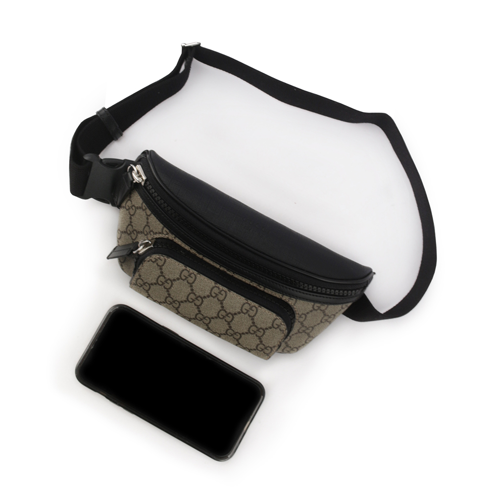 【GUCCI】GG Supreme 塗層帆布及皮革腰包(咖啡色) 779877 FAC95 9772