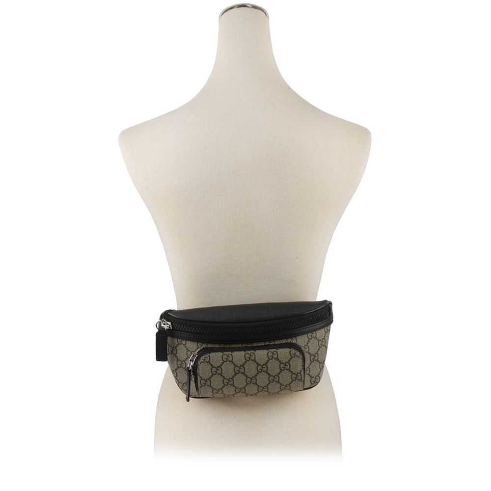 【GUCCI】GG Supreme 塗層帆布及皮革腰包(咖啡色) 779877 FAC95 9772