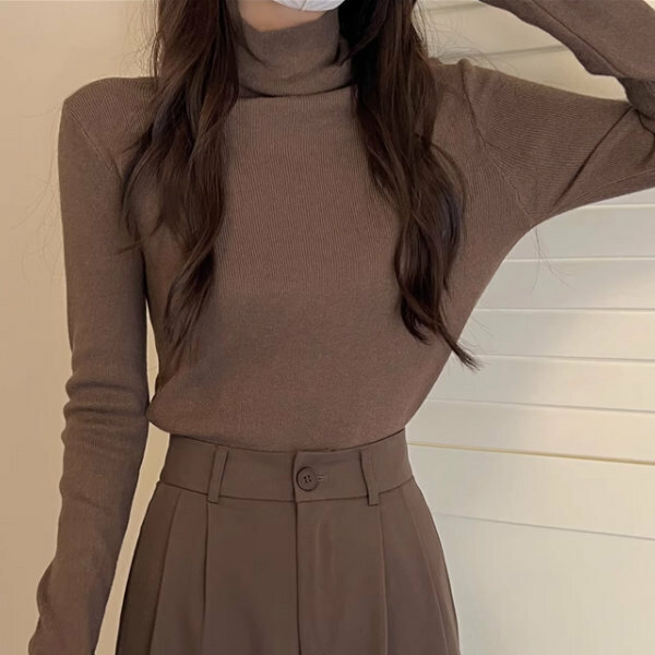 Hot selling turtleneck long-sleeved sweater (size S-L) (brown) (contact customer service after placing order to confirm delivery size