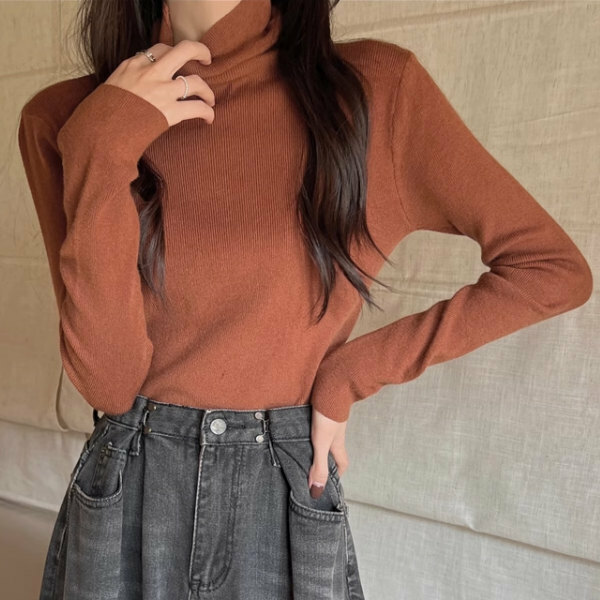 Hot selling turtleneck long-sleeved sweater (size S-L) (caramel color) (contact customer service after placing order to confirm delivery size