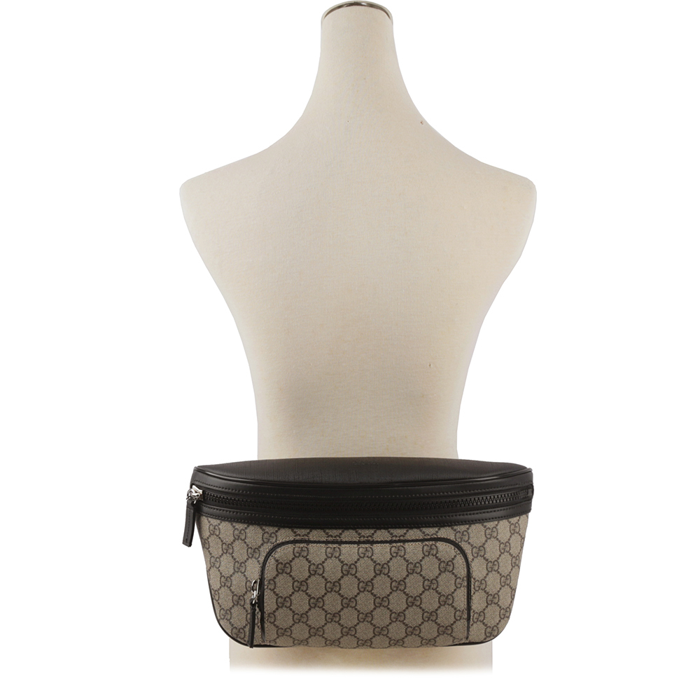 【GUCCI】GG Supreme 塗層帆布及皮革大款腰包(咖啡色) 779843 FAC95 9772