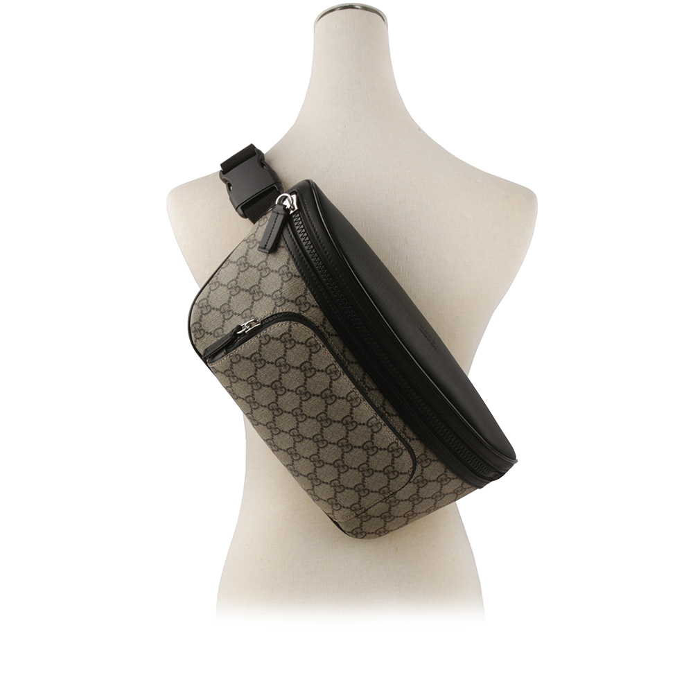 【GUCCI】GG Supreme 塗層帆布及皮革大款腰包(咖啡色) 779843 FAC95 9772