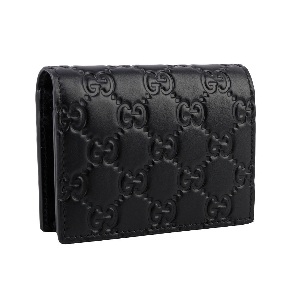 【GUCCI】GG Logo 大標誌壓印牛皮二折卡片小短夾