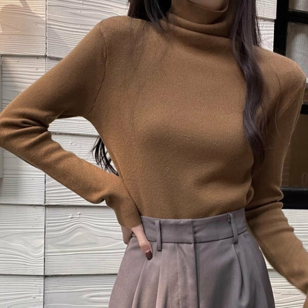 Hot selling turtleneck long-sleeved sweater (size S-L) (light brown) (contact customer service after placing the order to confirm the delivery size