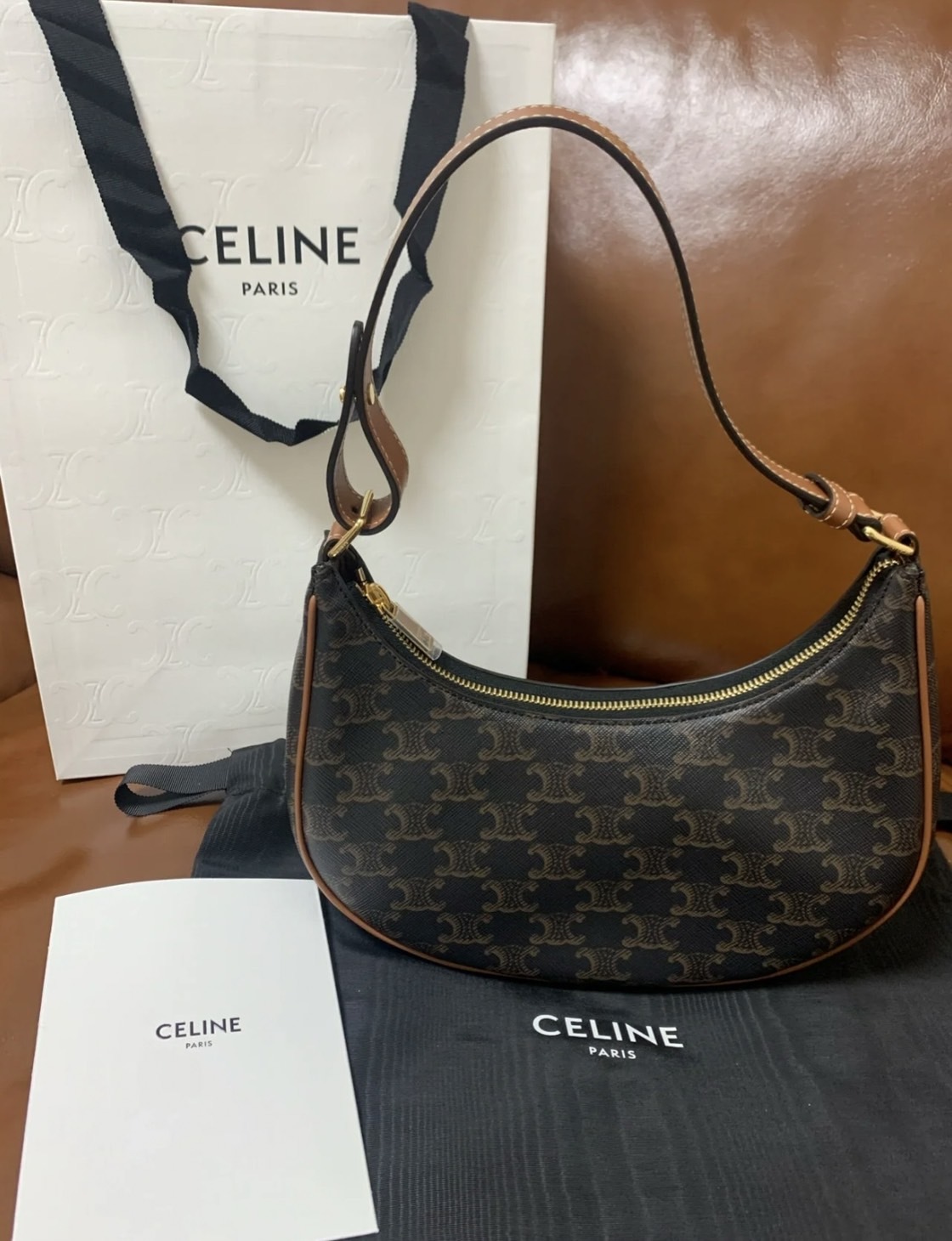 Celine AVA 標誌印花牛皮革手袋