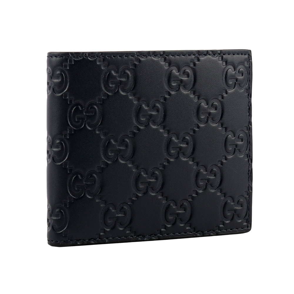 【GUCCI】GG Logo 大標誌壓印牛皮對開8卡短夾(深藍色) 779836 CWC1N 4009