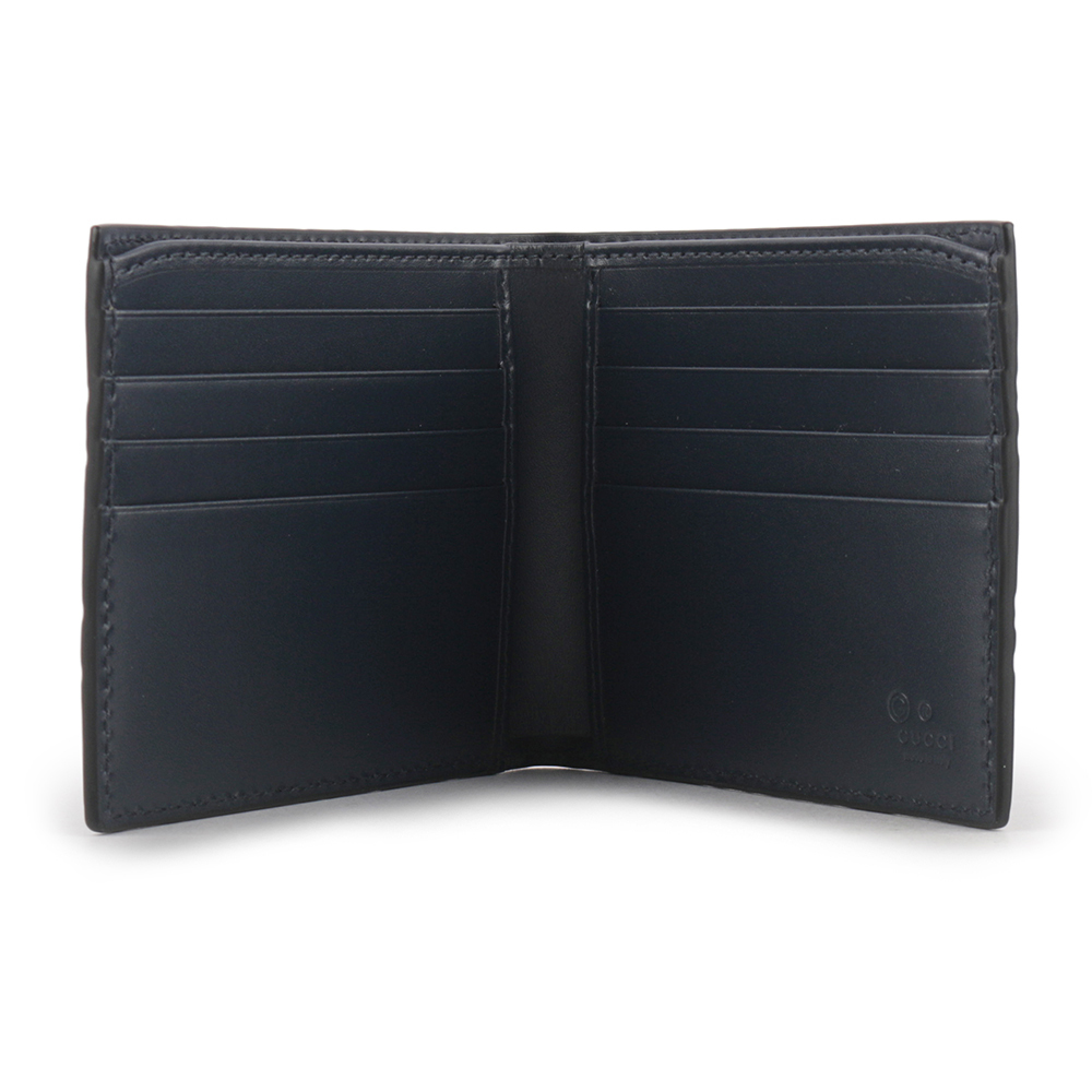 【GUCCI】GG Logo 大標誌壓印牛皮對開8卡短夾(深藍色) 779836 CWC1N 4009