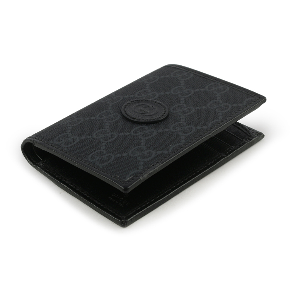 【GUCCI】Interlocking G Logo 附鈔票層對開名片夾/卡片夾(黑灰色) 760188 92T92TCF 1000