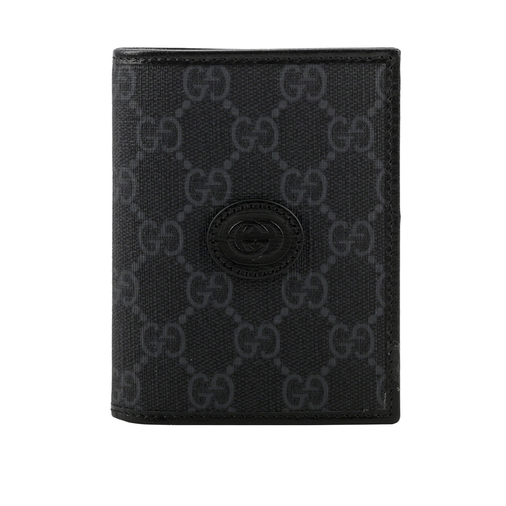 【GUCCI】Interlocking G Logo 附鈔票層對開名片夾/卡片夾(黑灰色) 760188 92T92TCF 1000