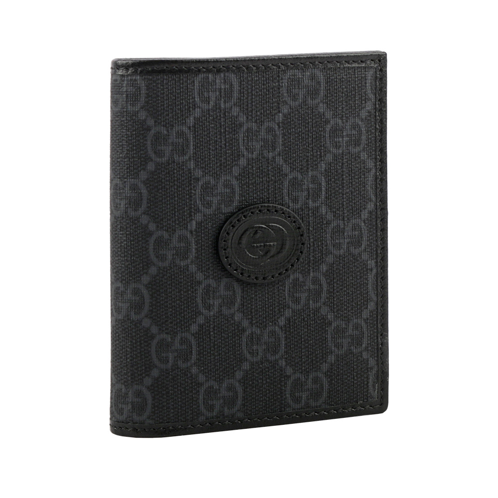 【GUCCI】Interlocking G Logo 附鈔票層對開名片夾/卡片夾(黑灰色) 760188 92T92TCF 1000