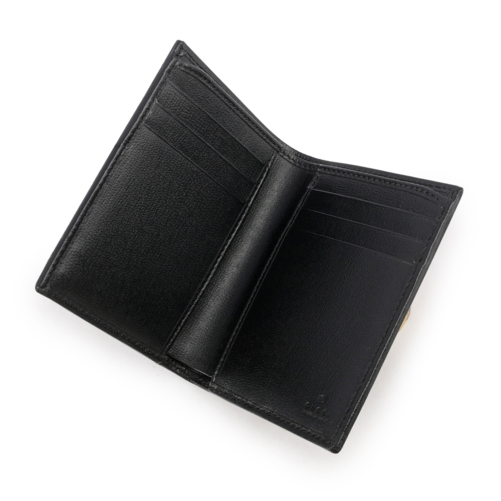【GUCCI】Interlocking G Logo 附鈔票層對開名片夾/卡片夾(黑灰色) 760188 92T92TCF 1000