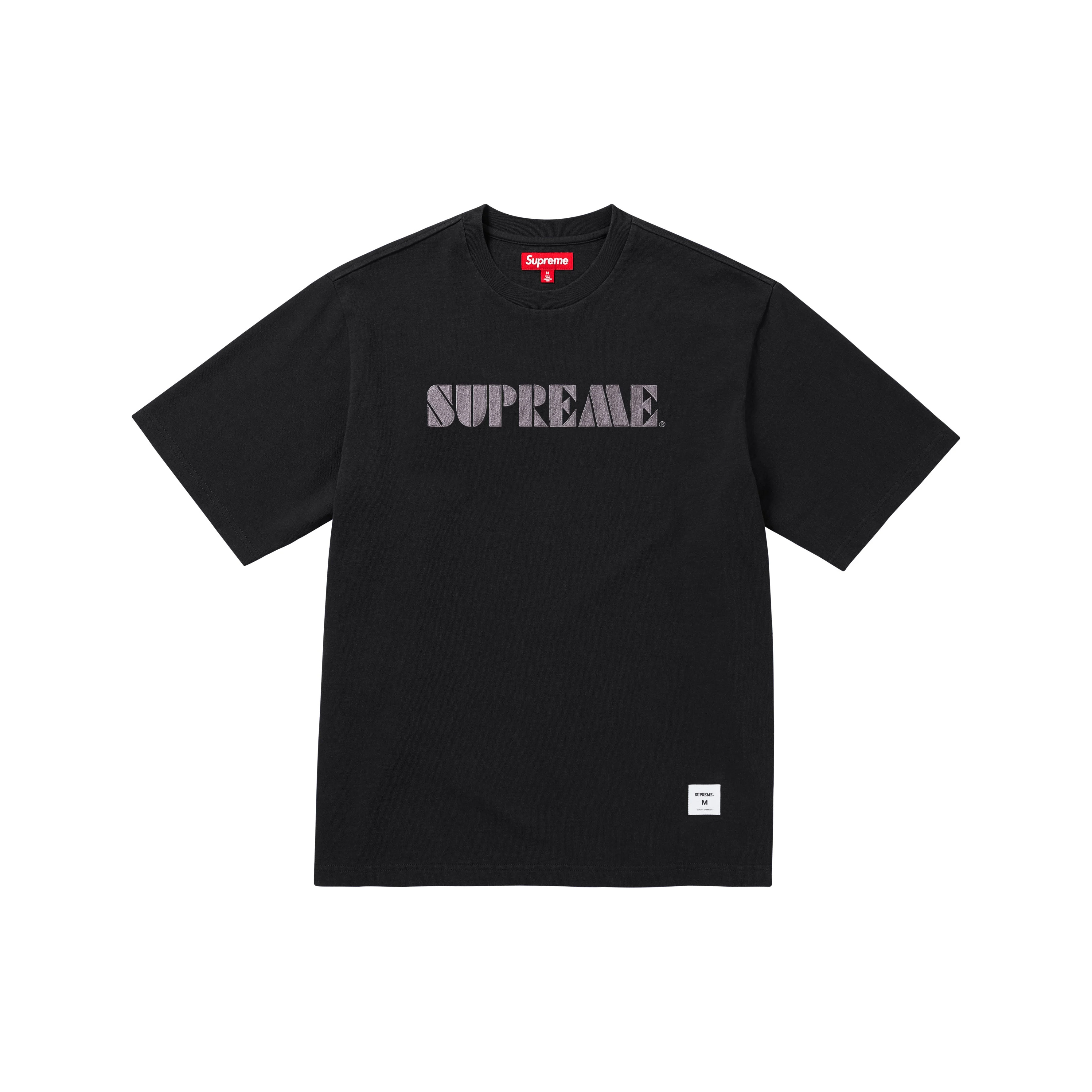 SUPREME STENCIL EMBROIDERED S/S TOP 刺繡 LOGO 短T 黑色-SS24KN59